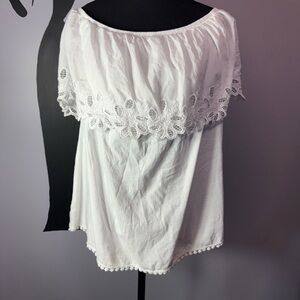Elegant Off the Shoulder White Lace Trim Women's Top. PTP 22